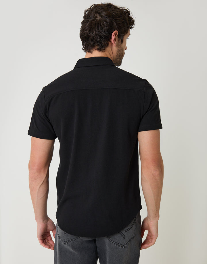 Black Pique Short Sleeve Shirt