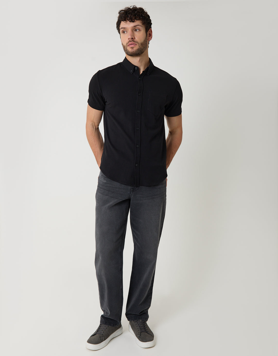 Black Pique Short Sleeve Shirt