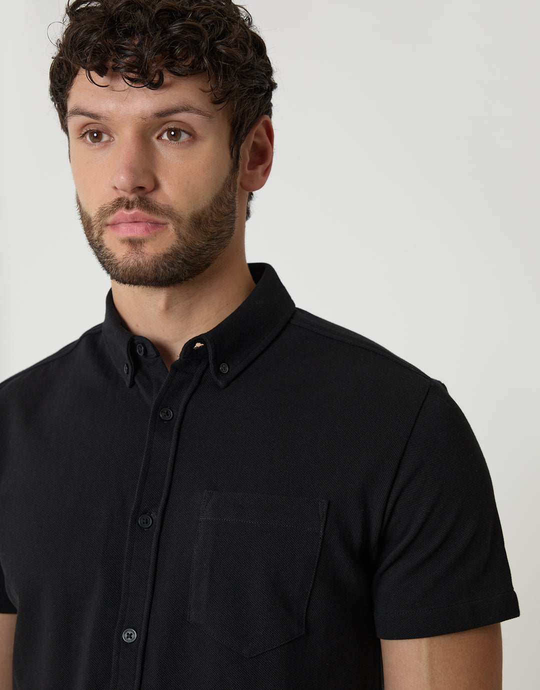 Black Pique Short Sleeve Shirt