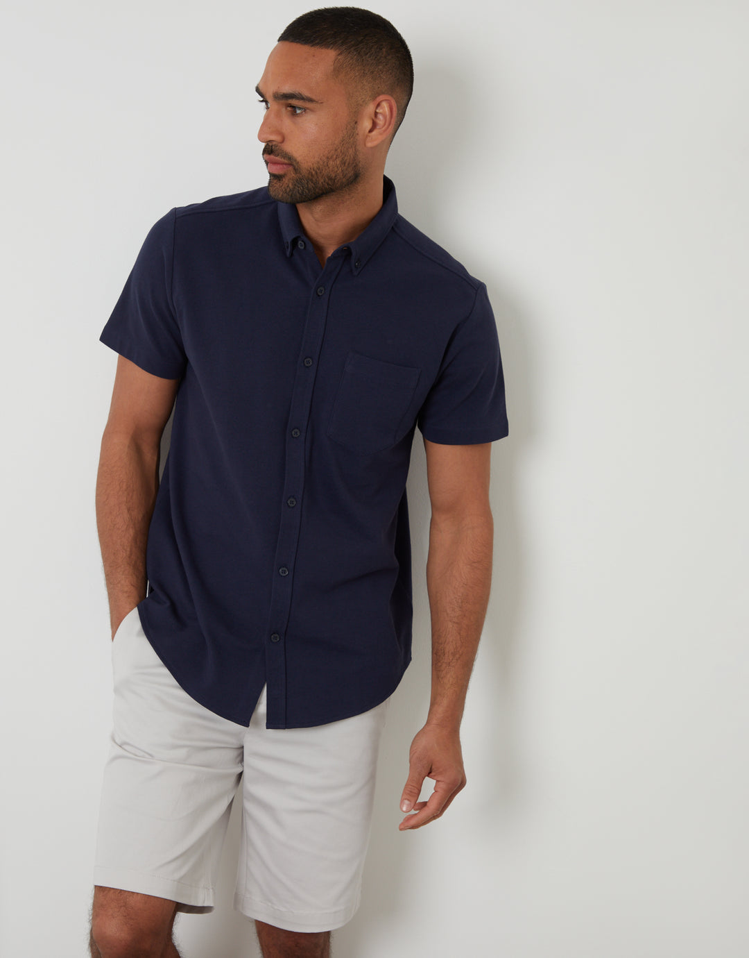 Navy Pique Short Sleeve Shirt