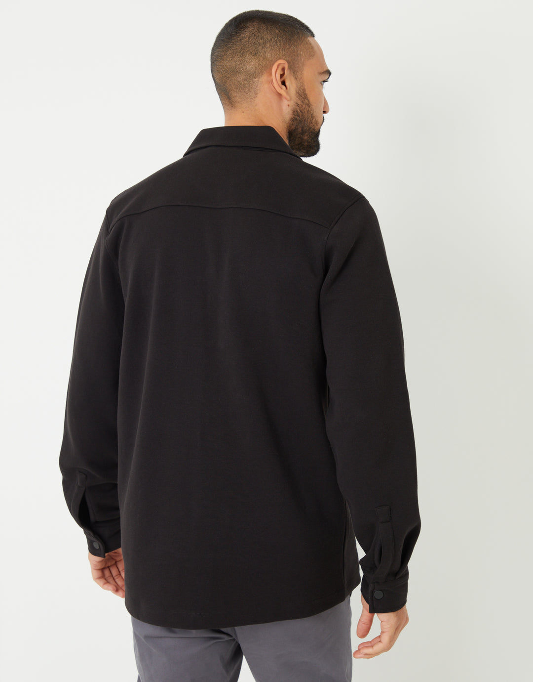 Black Pique Popper Fastening Shacket