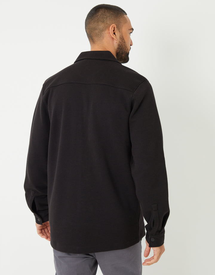 Black Pique Popper Fastening Shacket