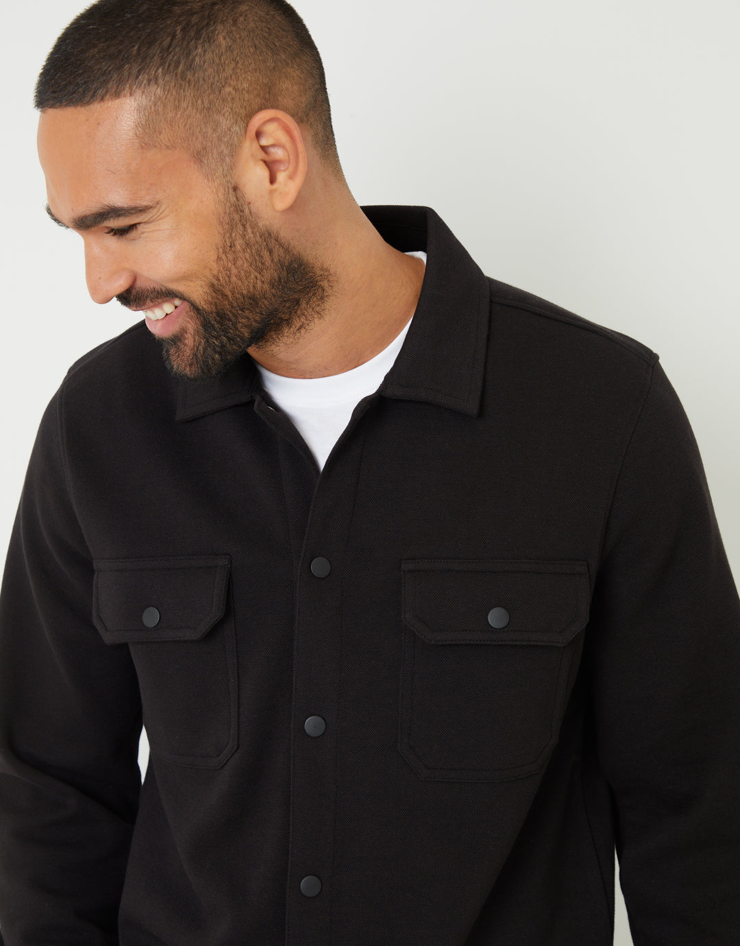 Black Pique Popper Fastening Shacket