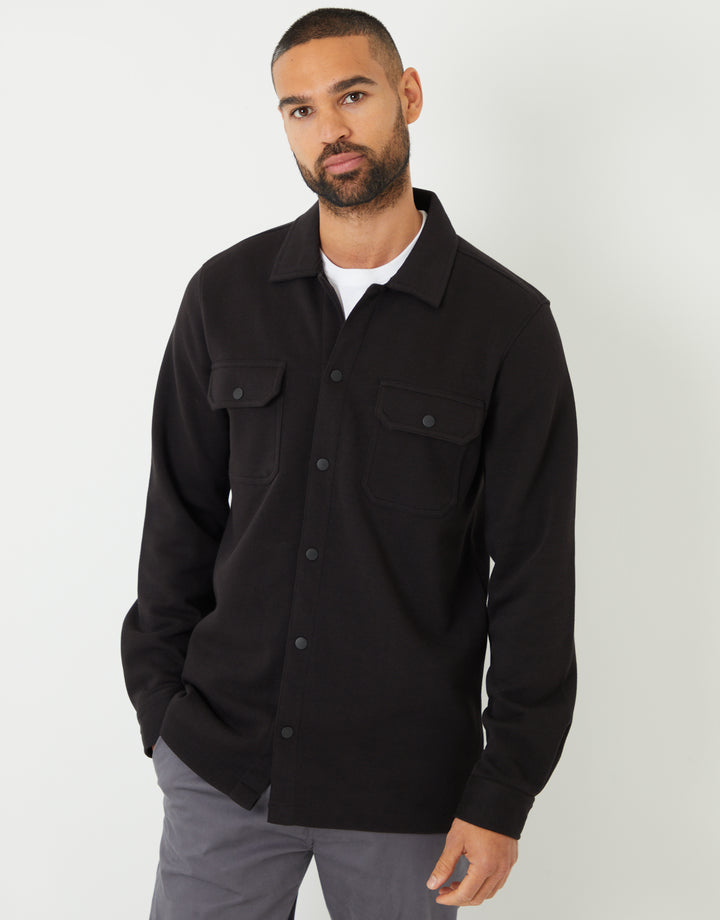 Black Pique Popper Fastening Shacket