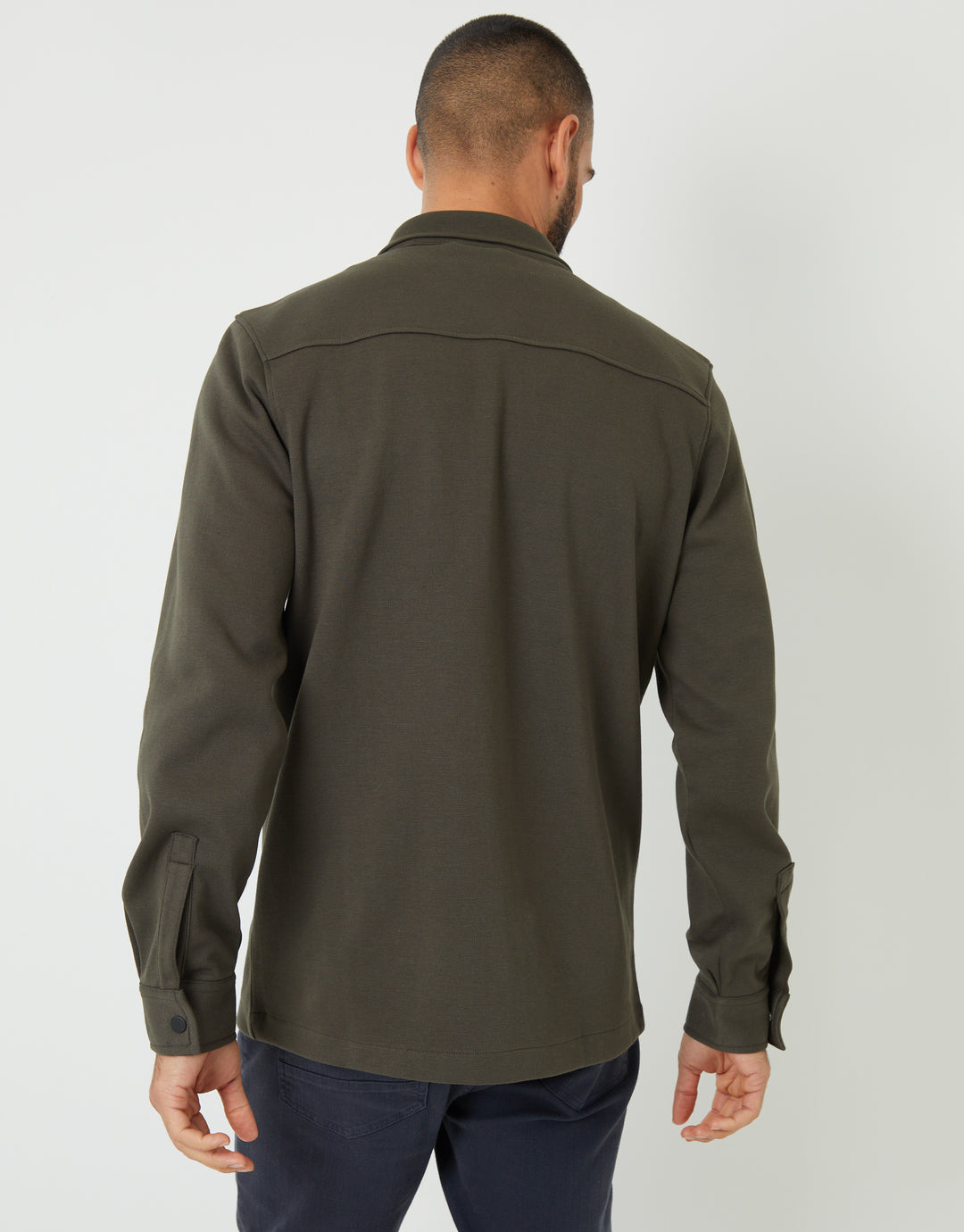 Khaki Green Pique Popper Fastening Shacket