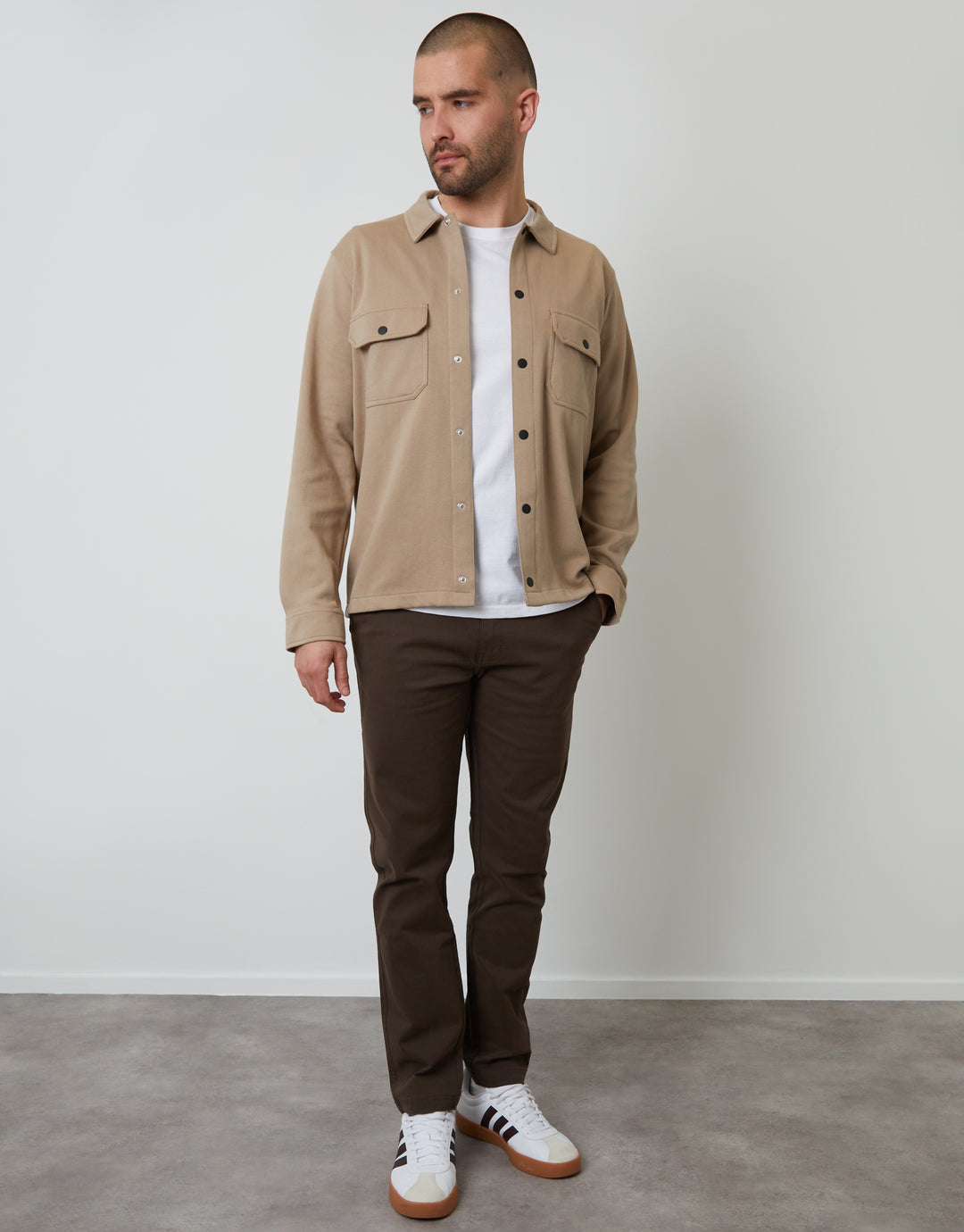 Stone Pique Popper Fastening Shacket