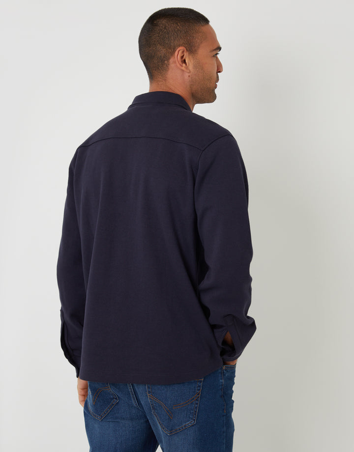 Navy Pique Popper Fastening Shacket