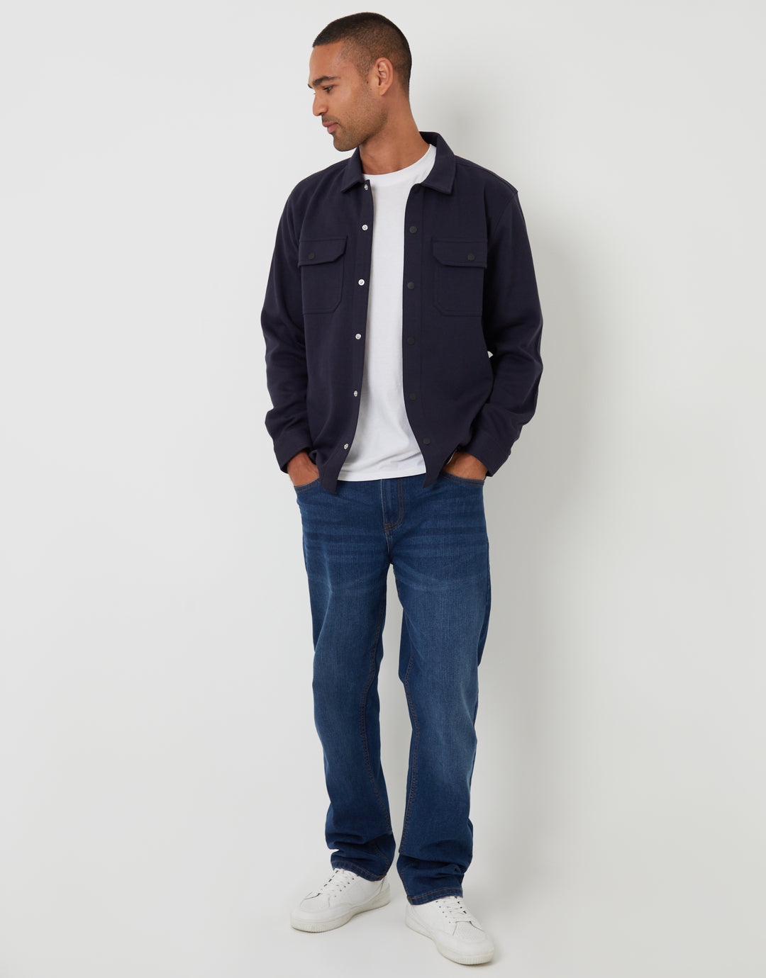 Navy Pique Popper Fastening Shacket