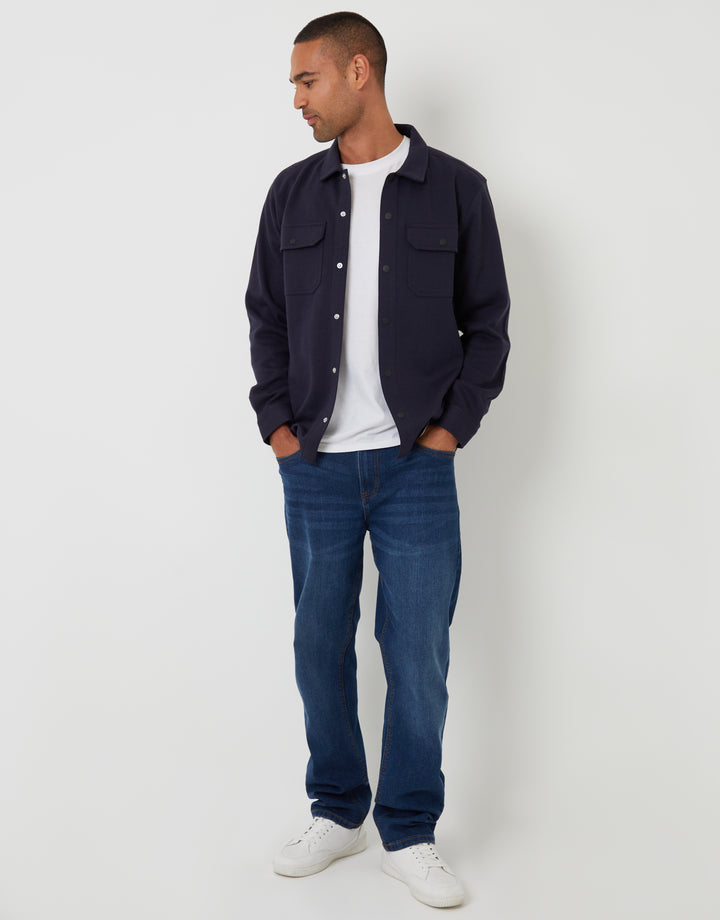 Navy Pique Popper Fastening Shacket