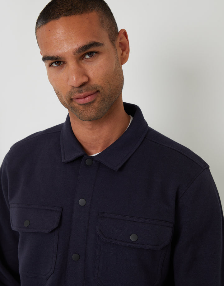 Navy Pique Popper Fastening Shacket