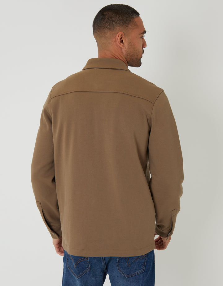 Taupe Pique Popper Fastening Shacket