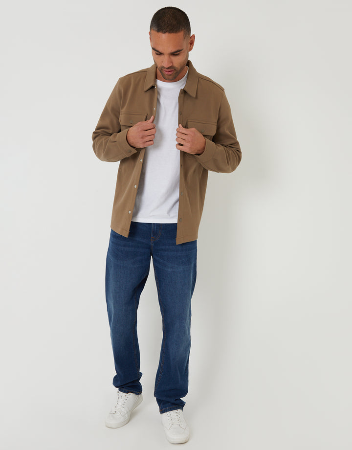 Taupe Pique Popper Fastening Shacket