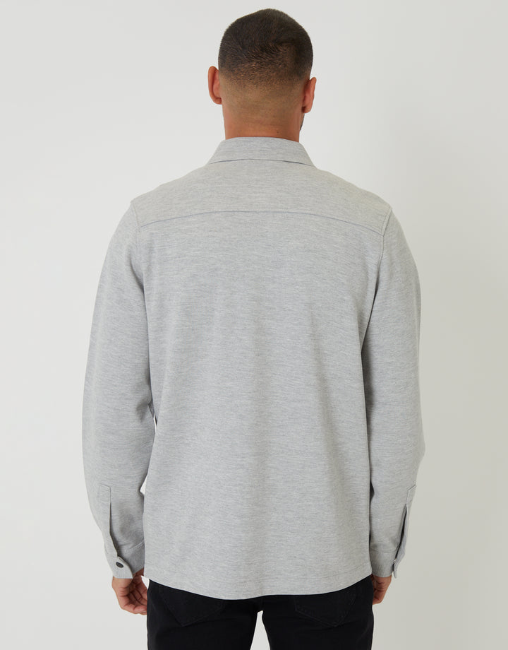 Light Grey Pique Popper Fastening Shacket