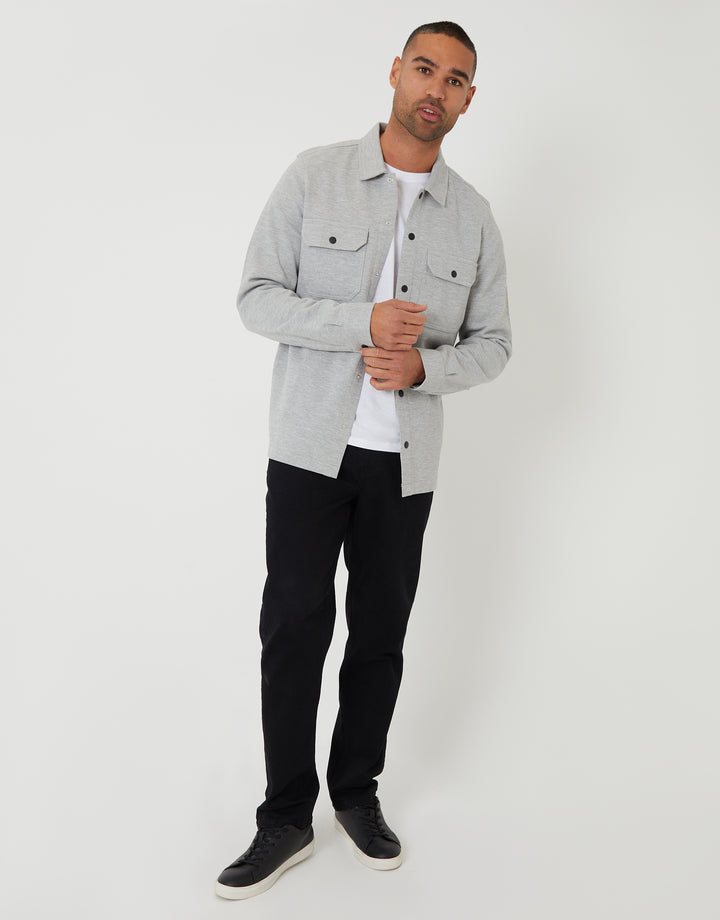 Light Grey Pique Popper Fastening Shacket