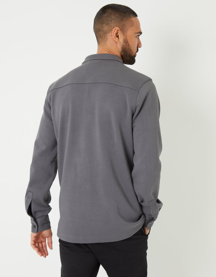 Slate Grey Pique Popper Fastening Shacket