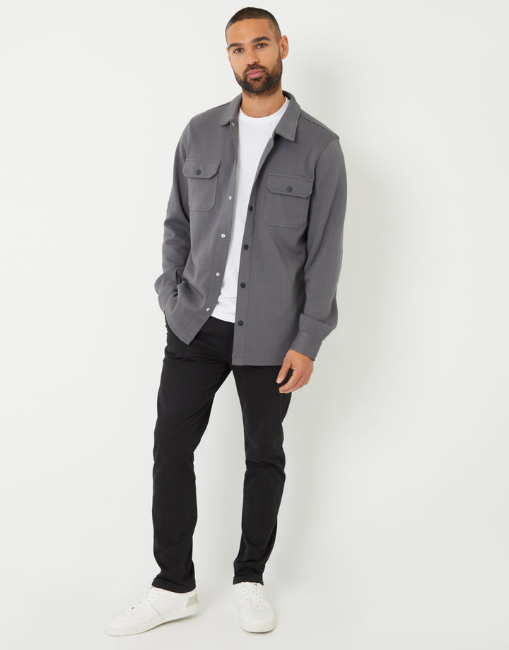 Slate Grey Pique Popper Fastening Shacket