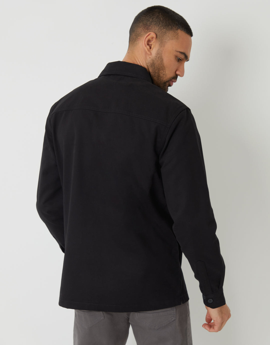 Black Relaxed Fit Cotton Twill Shacket