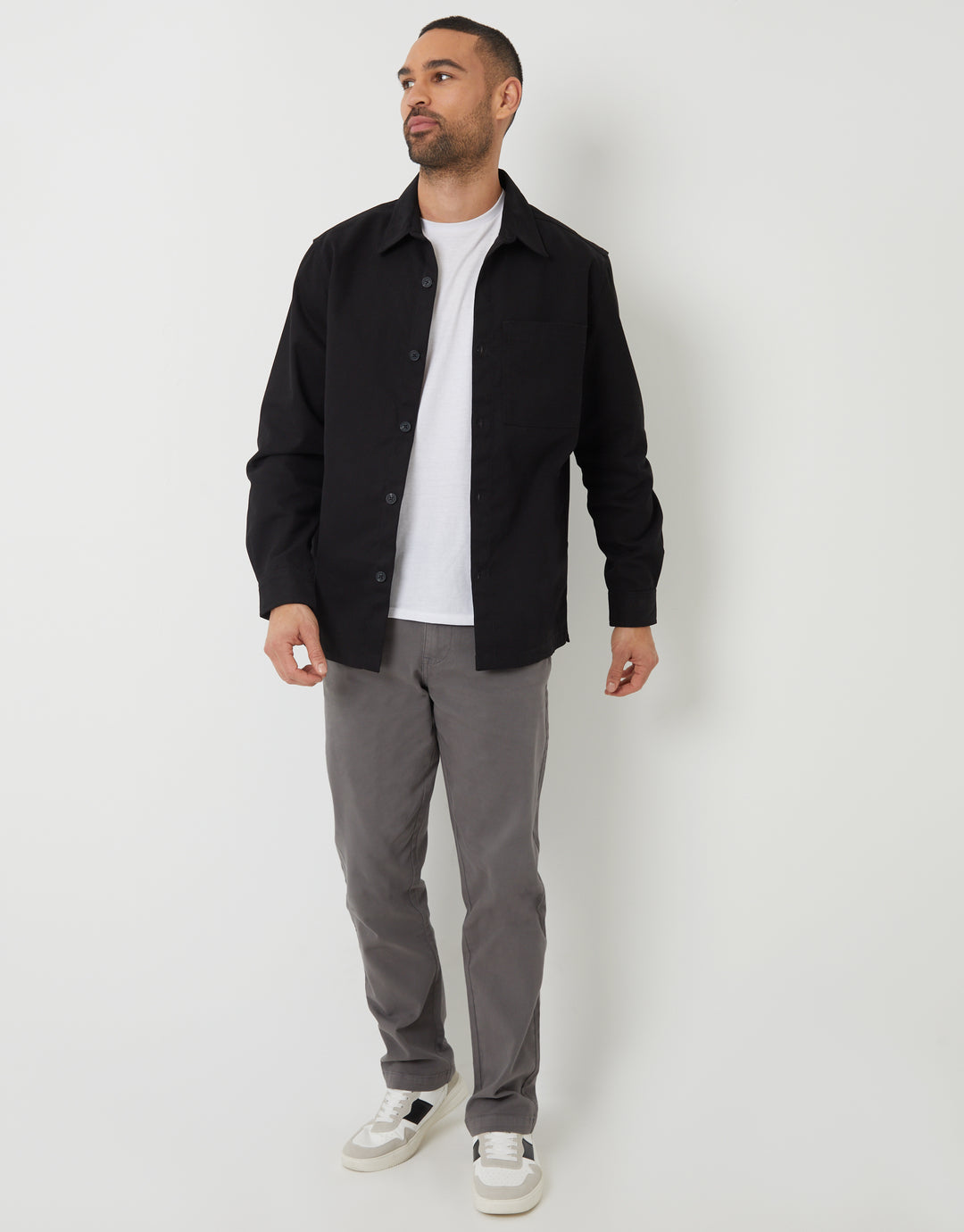 Black Relaxed Fit Cotton Twill Shacket