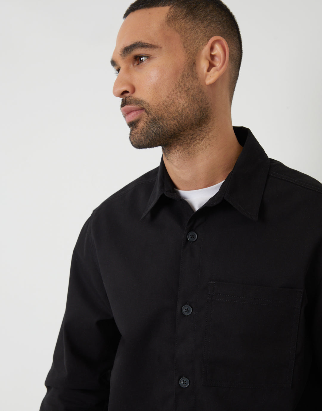 Black Relaxed Fit Cotton Twill Shacket