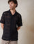 Crochet Patterned Textured Short Sleeve Shirt in Black