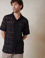 Crochet Patterned Textured Short Sleeve Shirt in Black