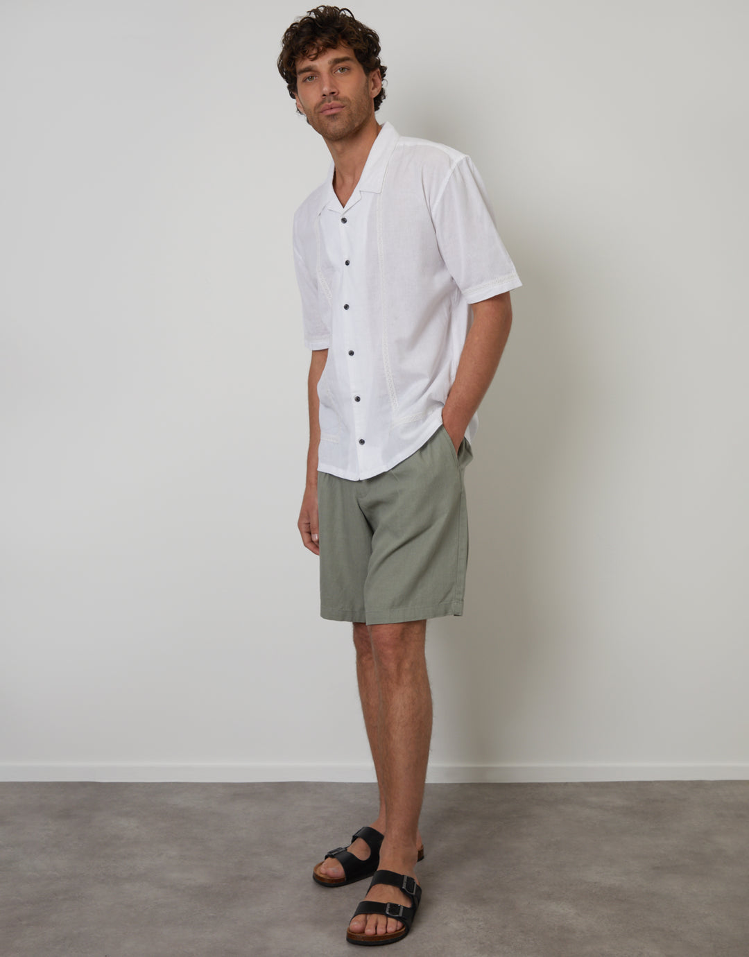 White Linen Blend Lace Trim Relaxed Fit Shirt