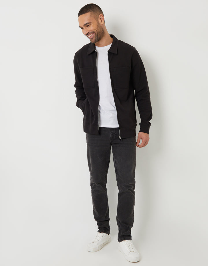 Black Pique Zip Through Shacket