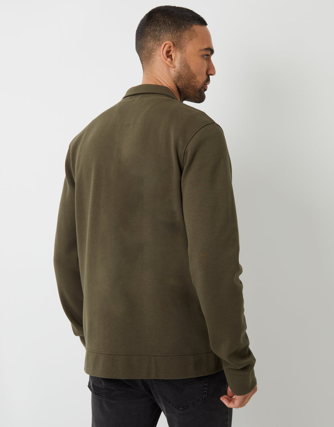 Khaki Green Pique Zip Through Shacket