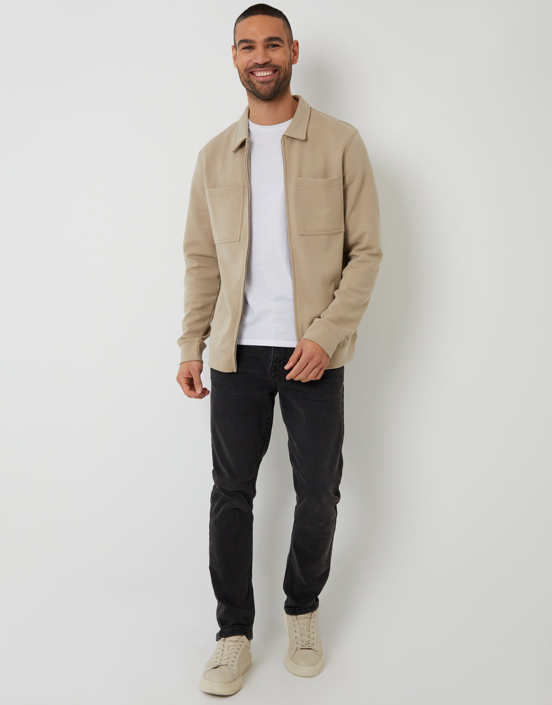 Stone Pique Zip Through Shacket