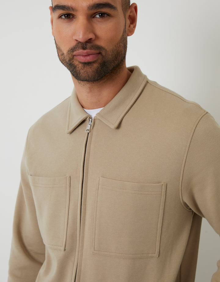 Stone Pique Zip Through Shacket