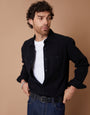 Black Cotton Flannel Relaxed Fit Shirt