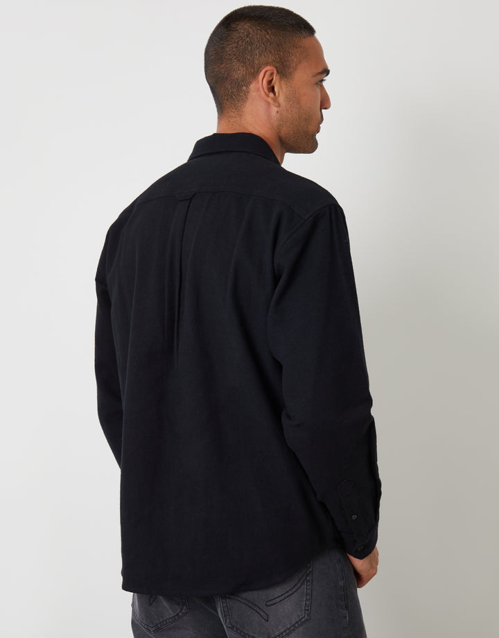 Black Cotton Flannel Relaxed Fit Shirt