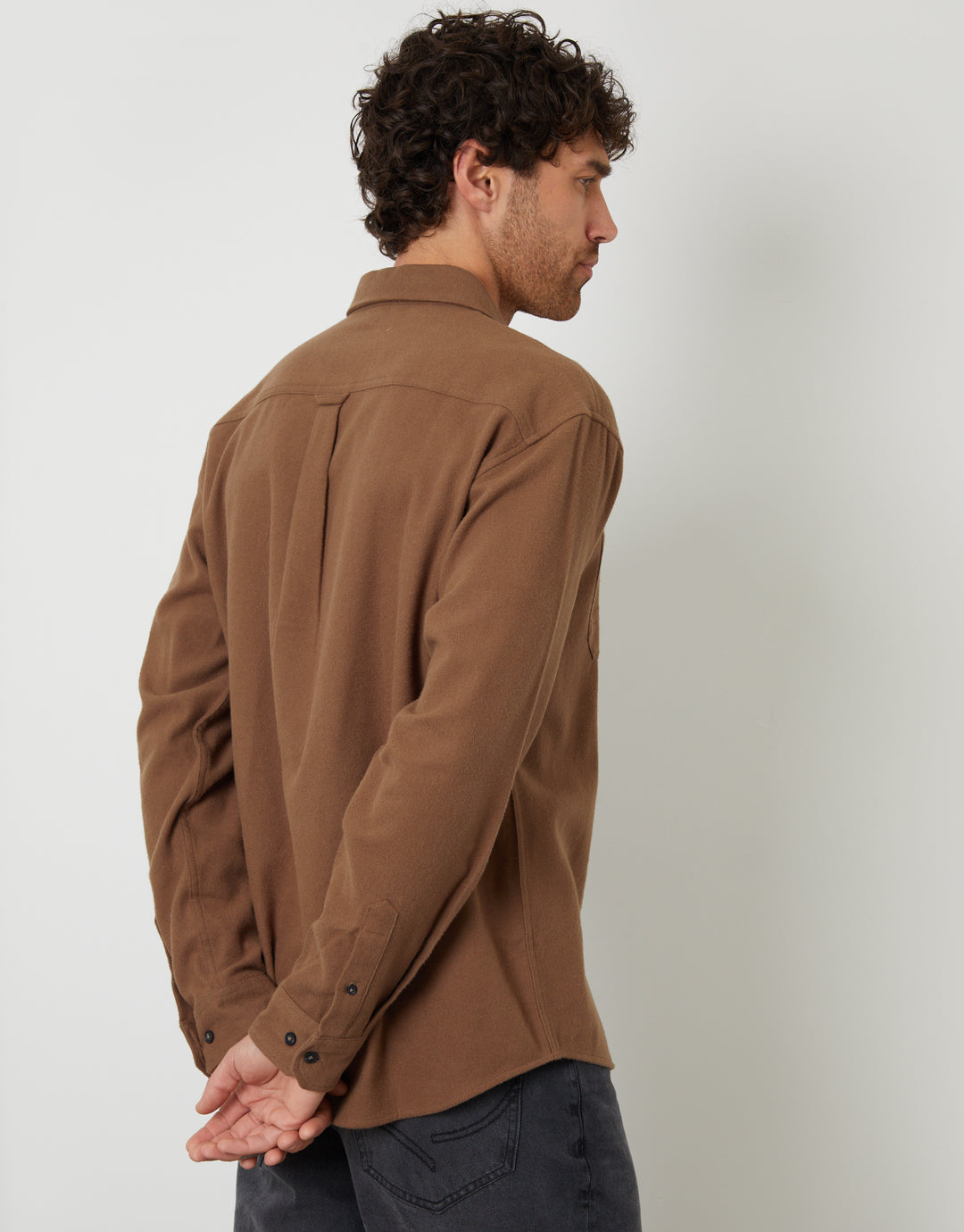 Brown Cotton Flannel Relaxed Fit Shirt