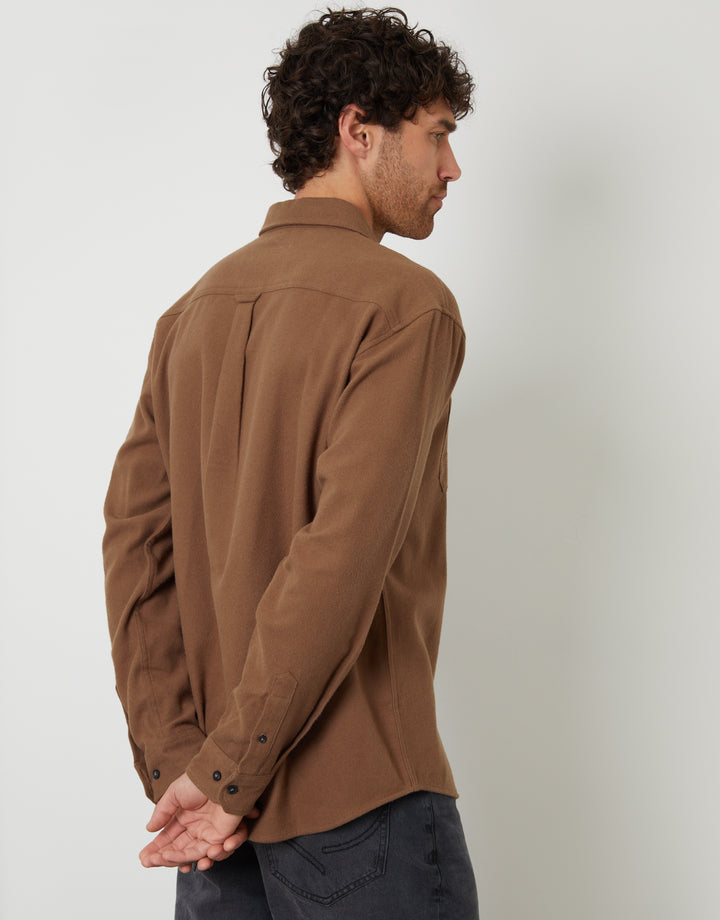 Brown Cotton Flannel Relaxed Fit Shirt