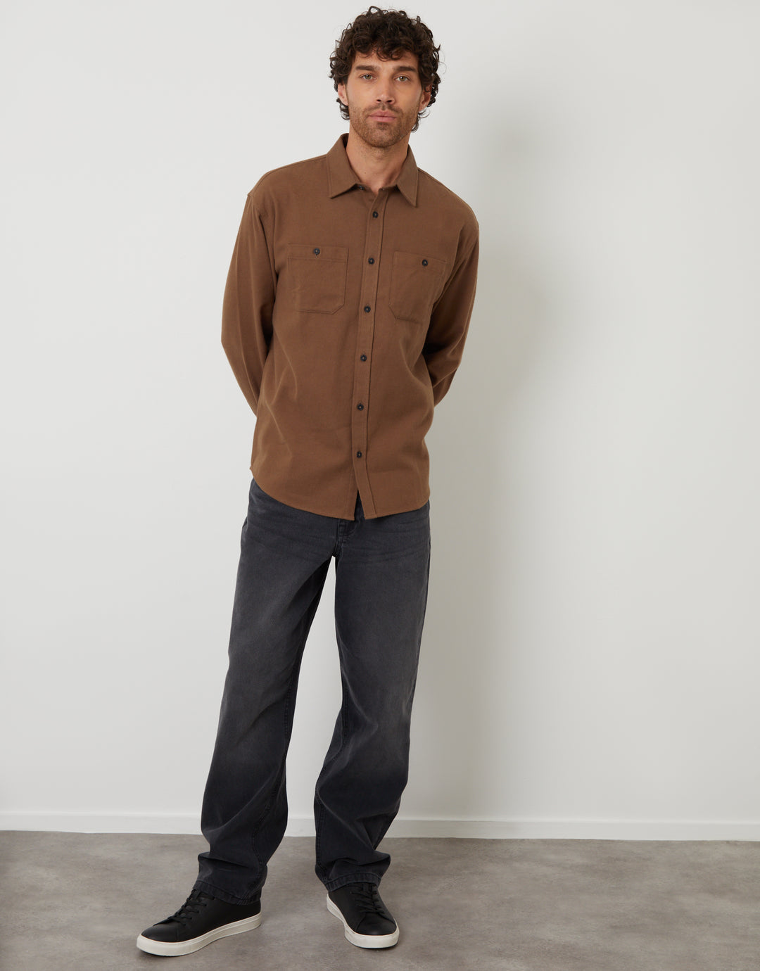 Brown Cotton Flannel Relaxed Fit Shirt
