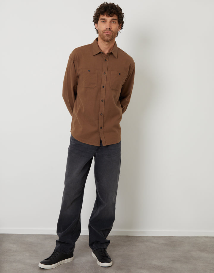 Brown Cotton Flannel Relaxed Fit Shirt