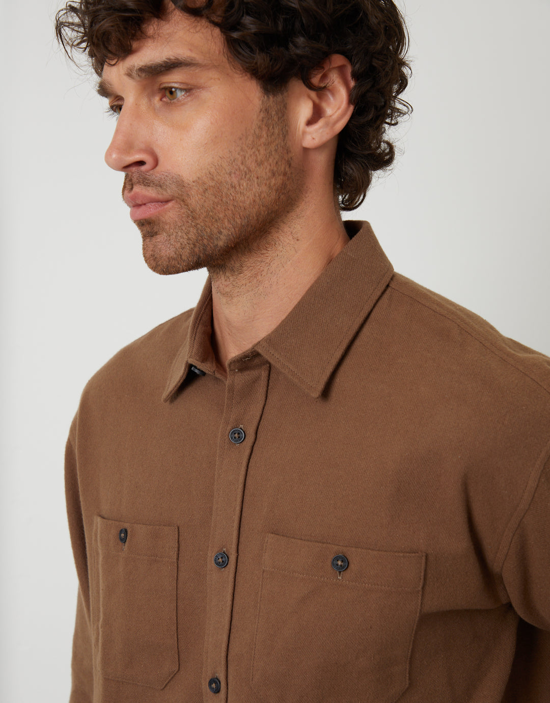 Brown Cotton Flannel Relaxed Fit Shirt