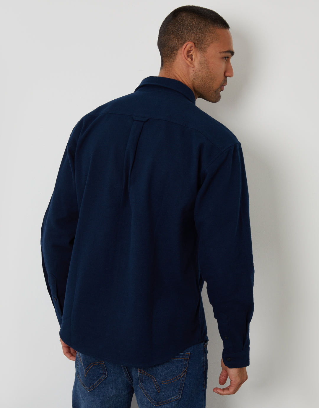 Navy Cotton Flannel Relaxed Fit Shirt