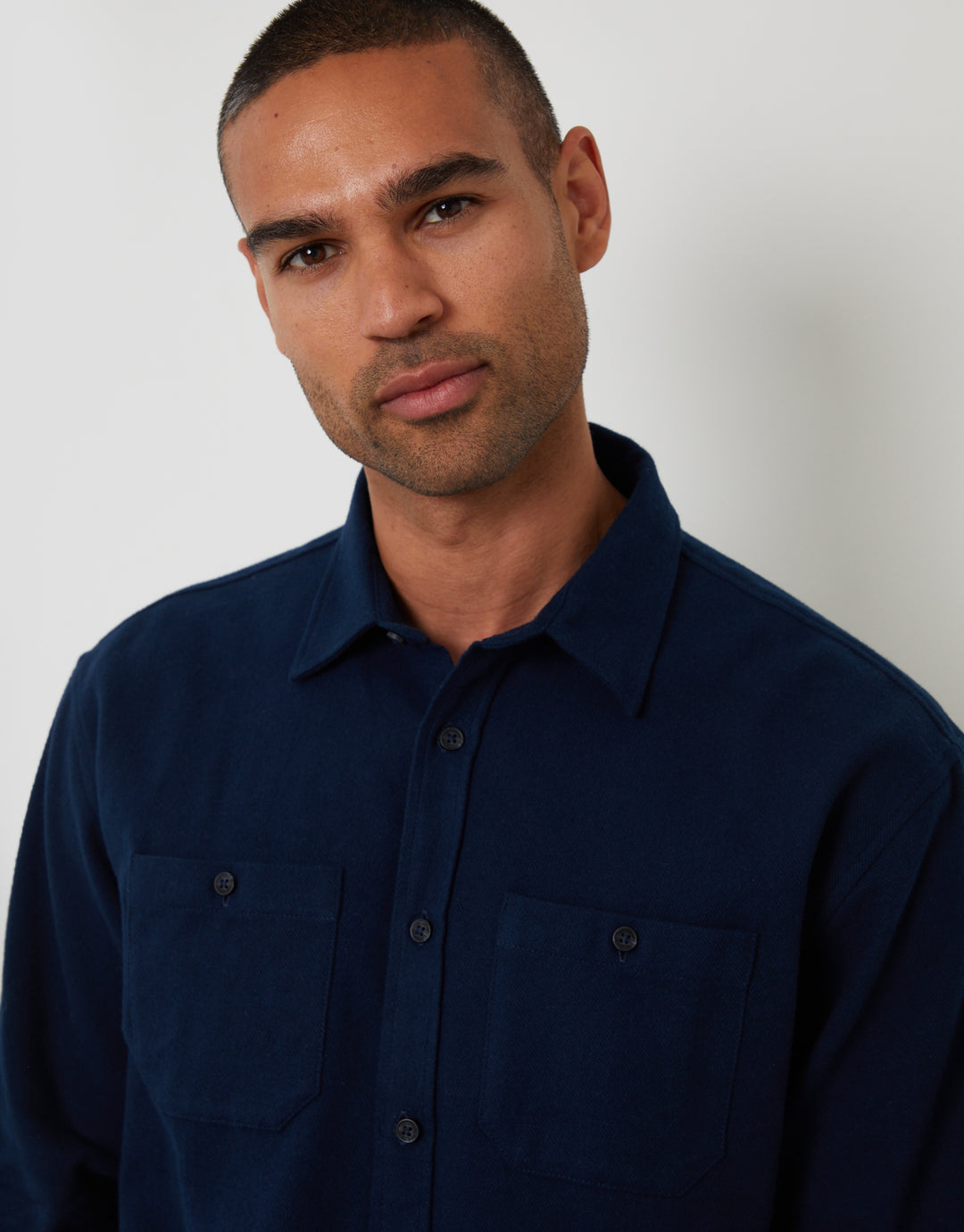 Navy Cotton Flannel Relaxed Fit Shirt