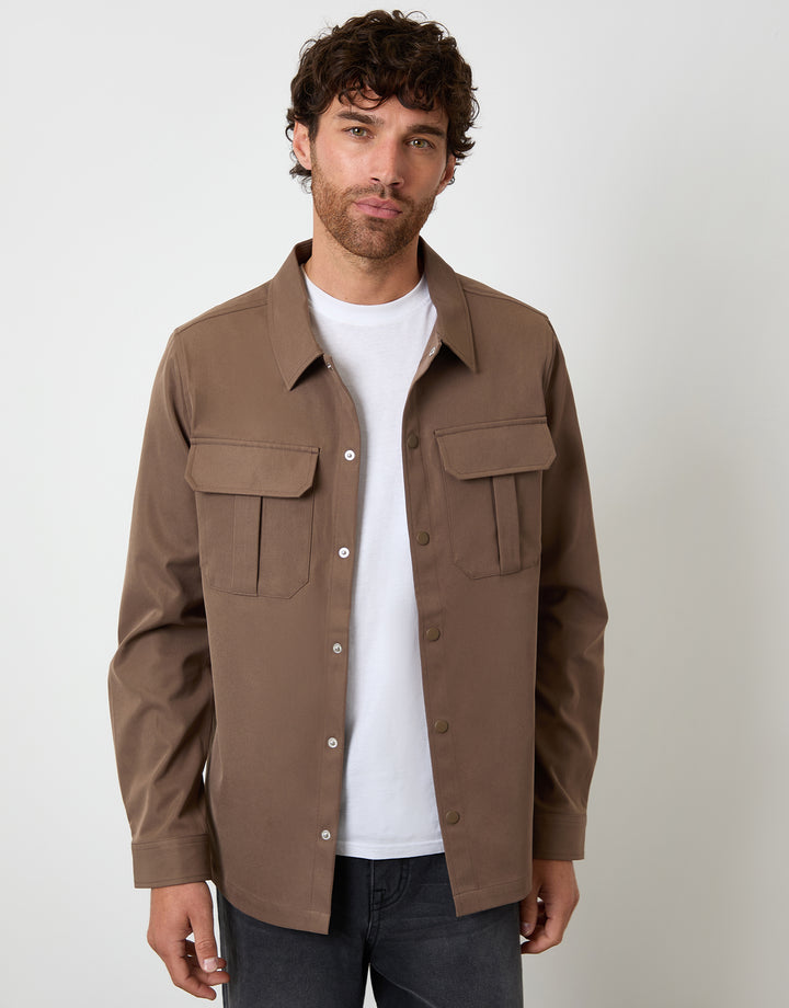 Brown Cargo Pocket Shacket