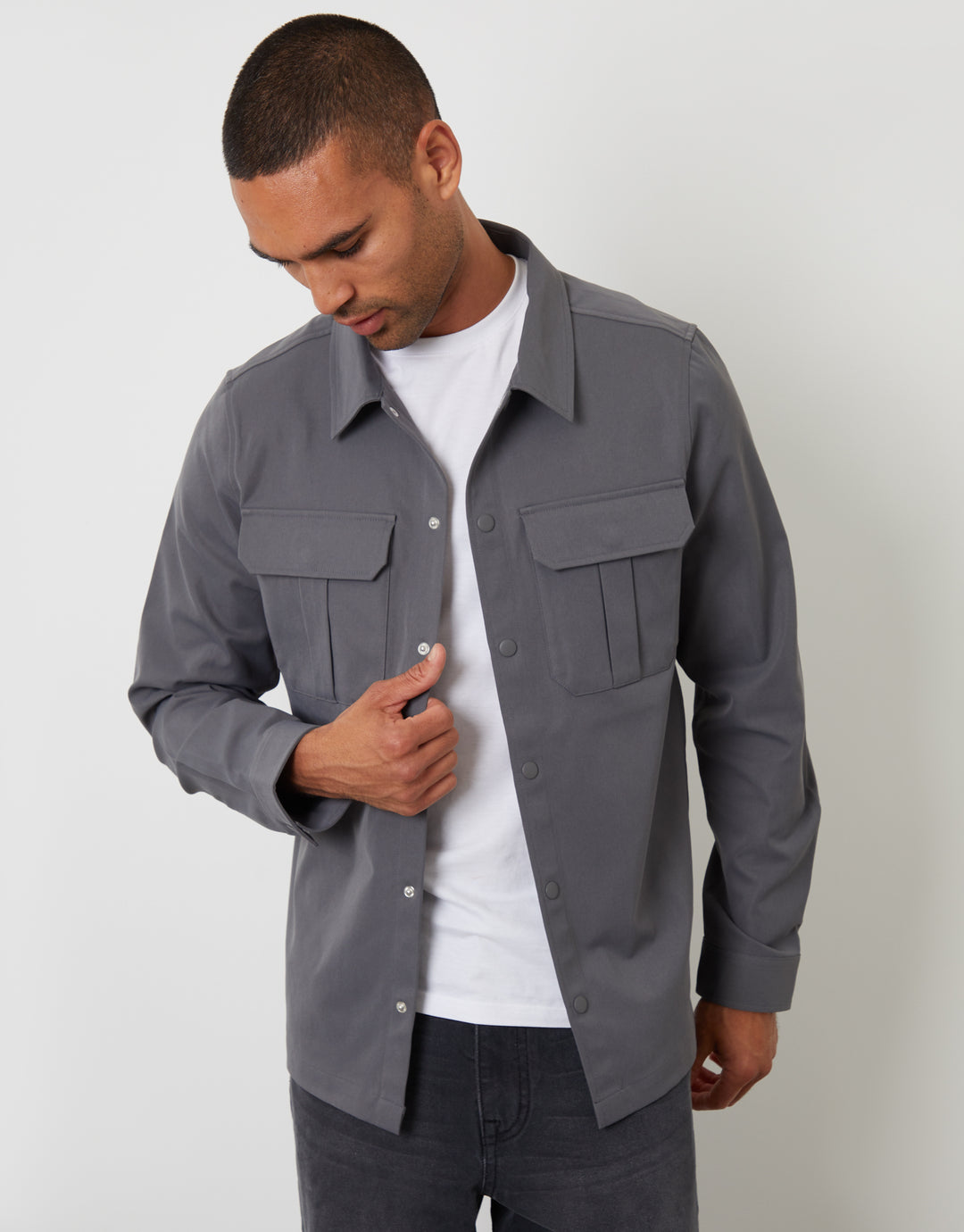 Threadbare Men's Slate Grey Cargo Pocket Shacket
