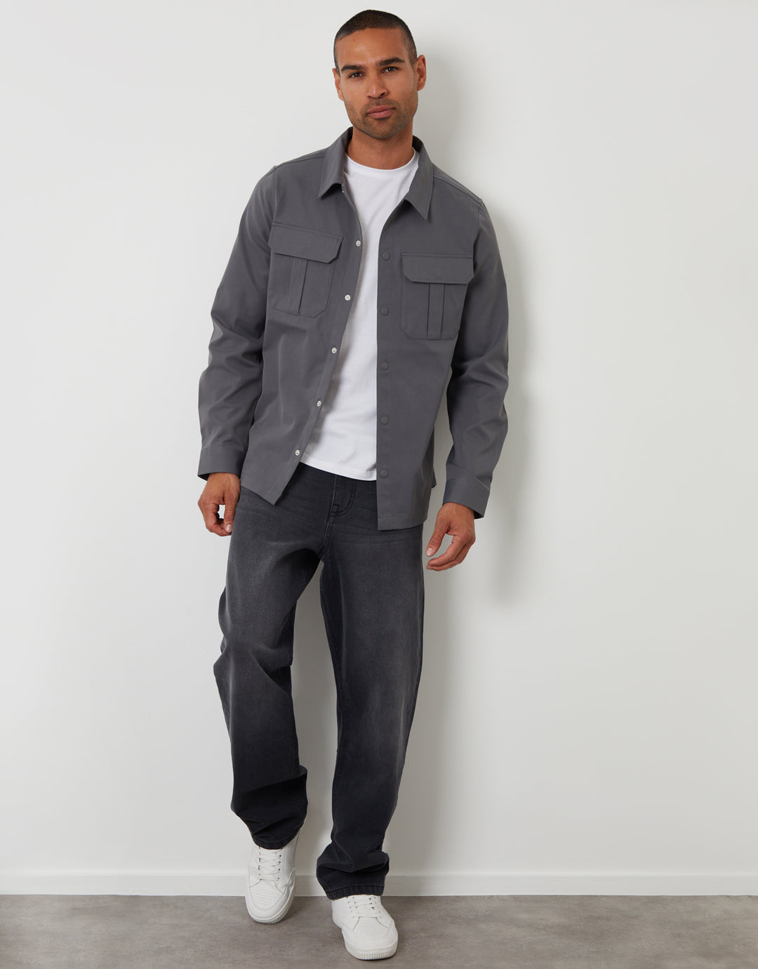 Threadbare Men's Slate Grey Cargo Pocket Shacket