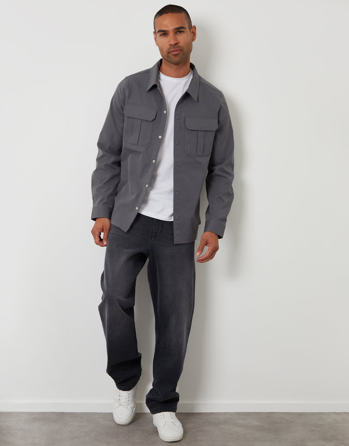 Slate Grey Cargo Pocket Shacket