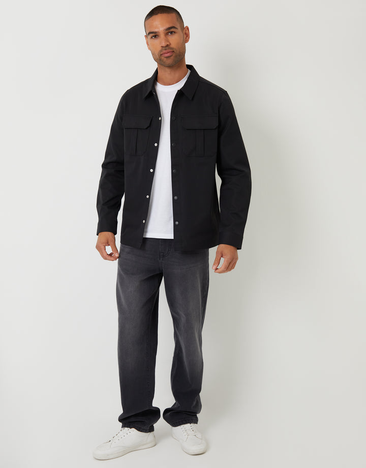 Black Cargo Pocket Shacket