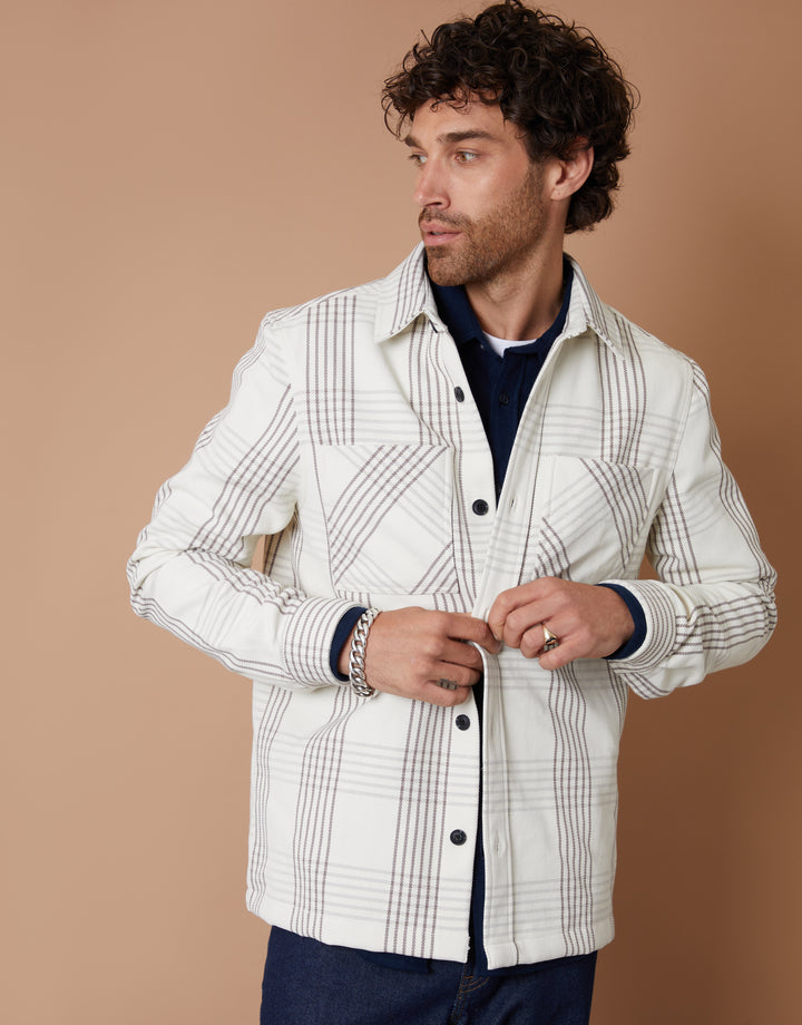 Brushed Shacket in Ecru Check