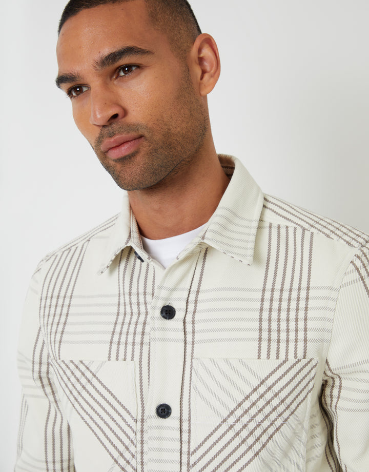 Brushed Shacket in Ecru Check