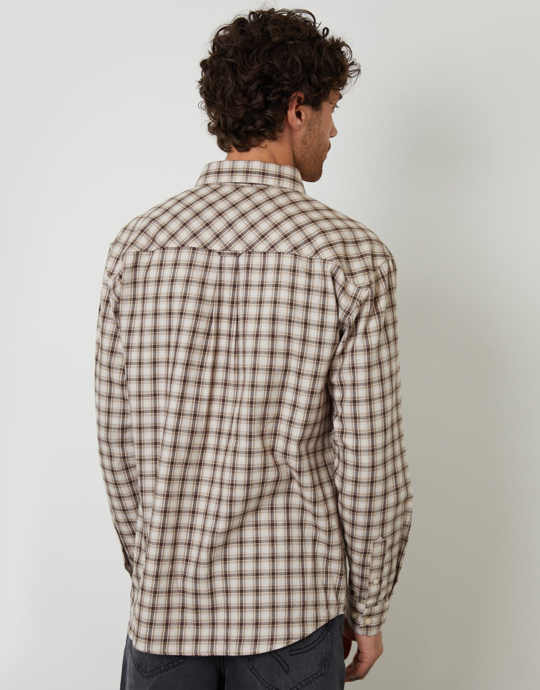 Brown Brushed Check Flannel Relaxed Fit Shirt