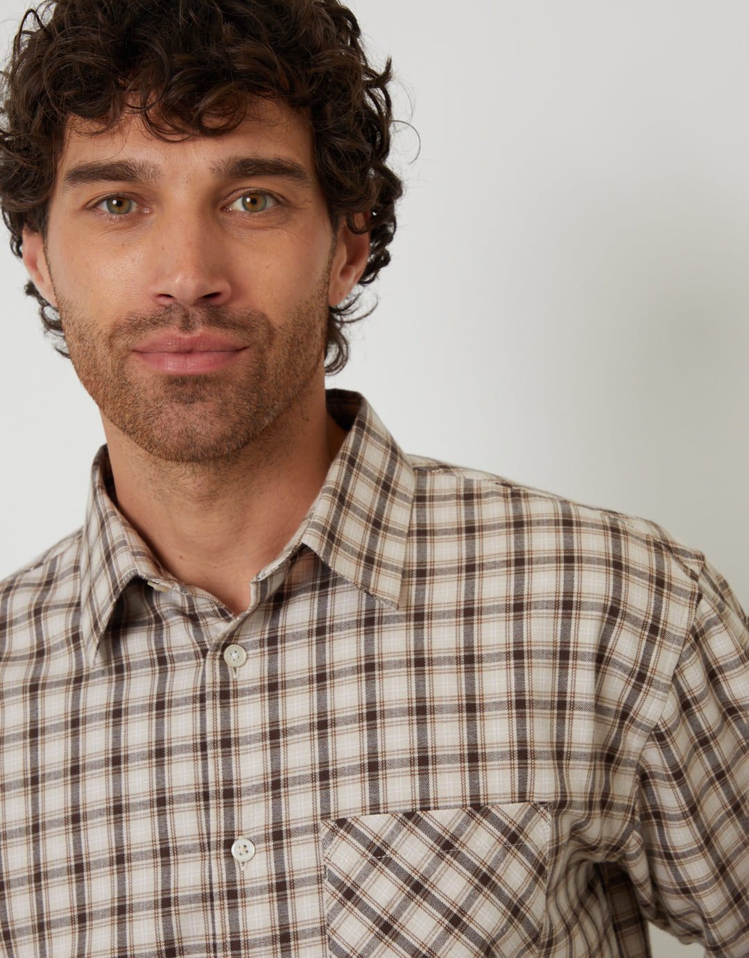 Brown Brushed Check Flannel Relaxed Fit Shirt