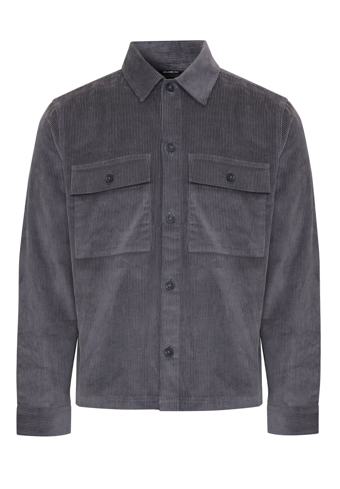 Slate Grey Relaxed Cropped Fit Corduroy Shacket