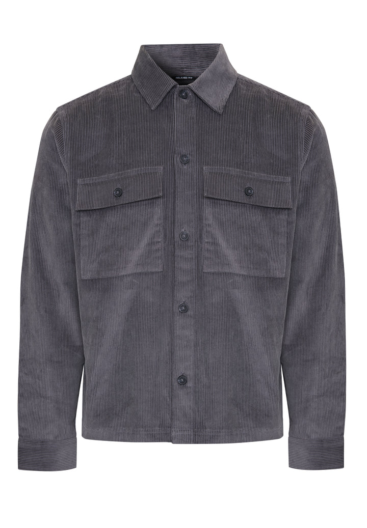 Slate Grey Relaxed Cropped Fit Corduroy Shacket